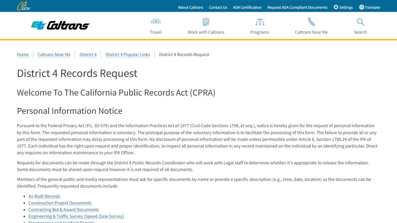 District 4 Records Request | Caltrans